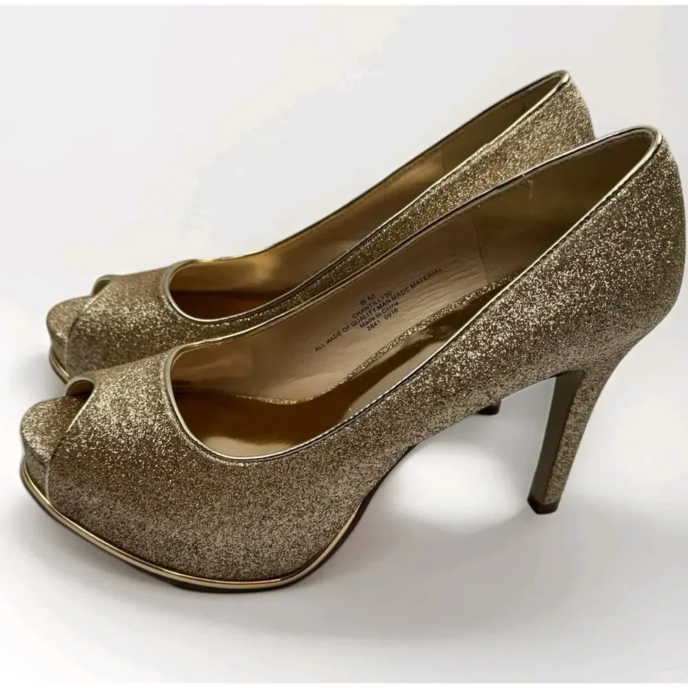 NINE WEST Tan Pumps Size 8M Gold QUALITY MAN MADE MATERIAL